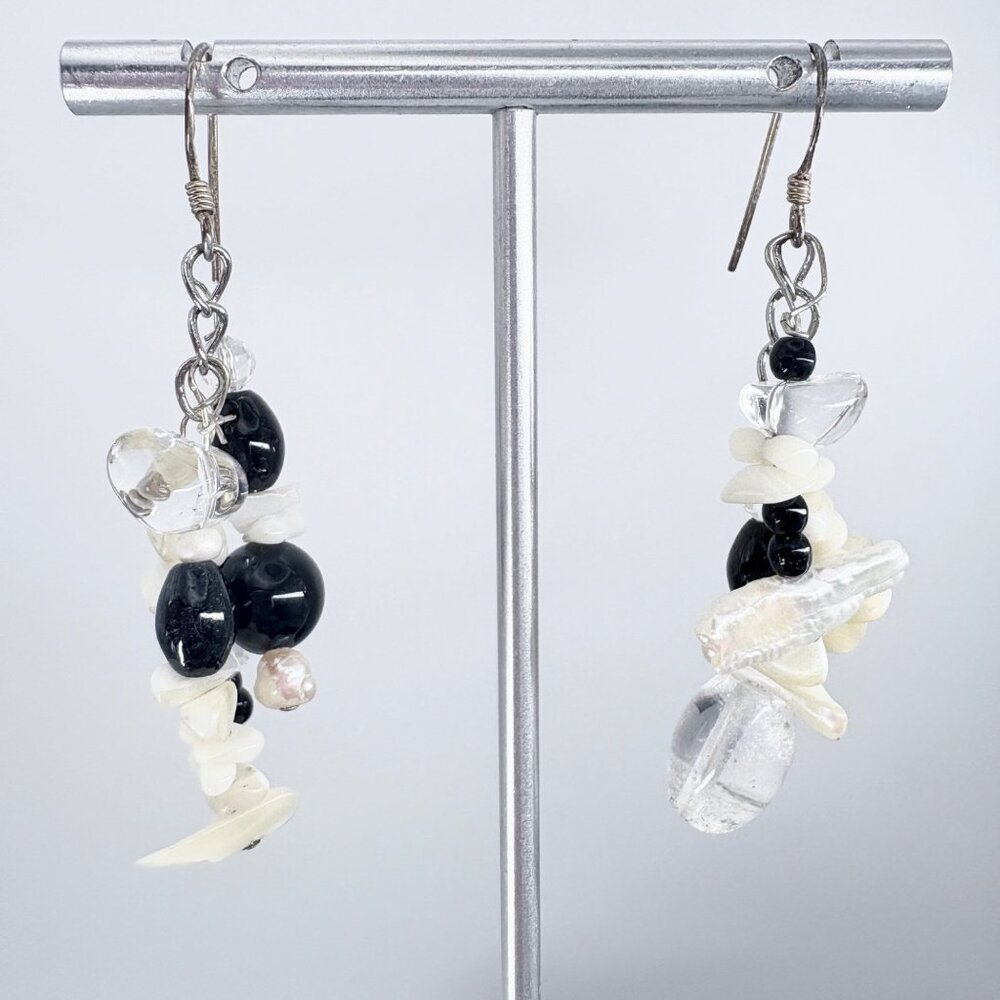 Multi Gemstone Dangle Earrings VTG Sterling Silver 925 Size 2.25" Length
